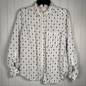 Maeve Anthropologie Embroidered Button Shirt Blouse Coastal Chic 12 Relaxed Fit